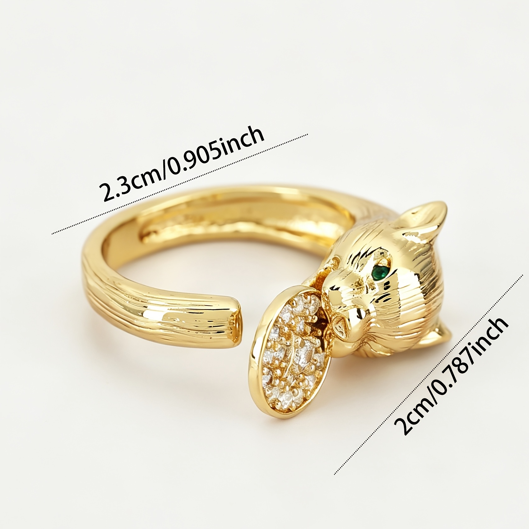 Light Luxury Style Leopard Head Copper Inlaid Zirconia Ring